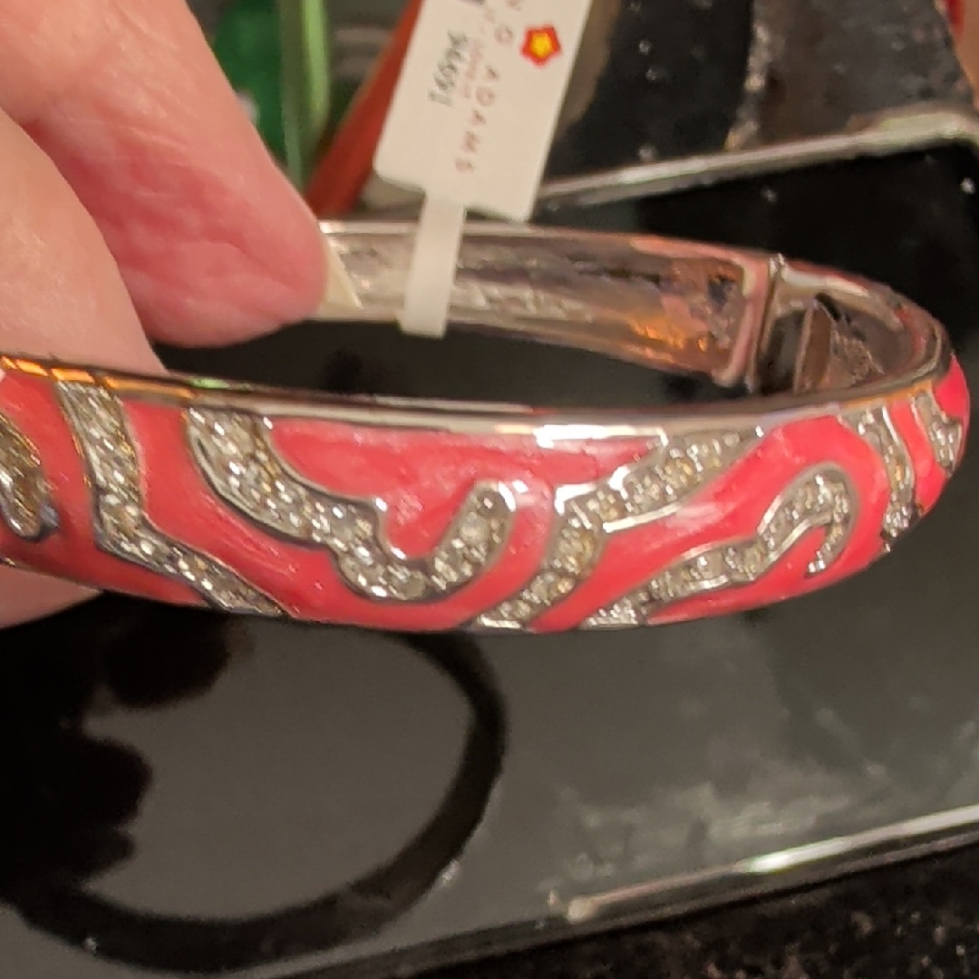 Lauren G Adams Caoral Enamel And Crystal Hinged Bangle Bracelet - Women Jewelry